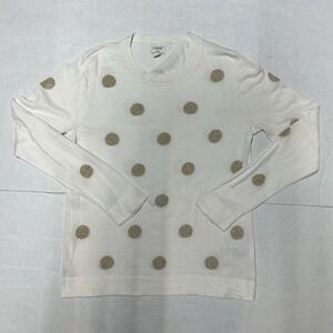 J Crew Metallic Gold Dot Teddie Women's Sweater Medium Ivory & Gold Cotton Blend